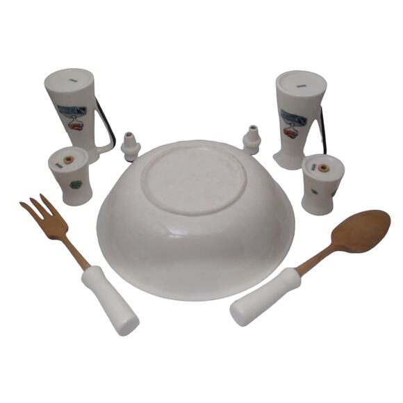 Vtg 1950's Japan Ceramic Salad Serving 7PC Set S&P Cruets - Picture 3 of 4